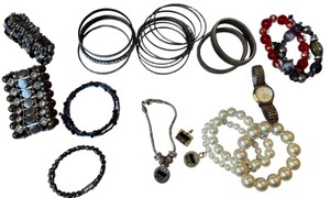Assorted Fashion Jewelry Lot  Bracelets, Bangles, Faux Pearls & Watch