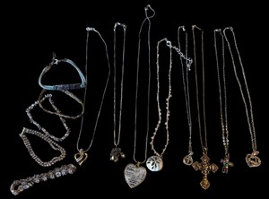 Assorted Necklace & Bracelet Jewelry Lot  Crosses, Hearts & Rhinestones