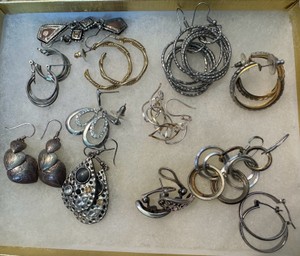 Assorted Hoop & Dangle Costume Earrings  Silver & Gold Tone Jewelry Lot