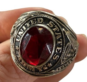18K Gold Electroplated United States Army Ring with Red Stone  Size 13