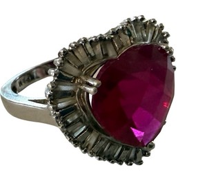 Sterling Silver .925 Heart-Shaped Red Stone Ring  Size 7