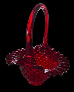 Vintage Fenton Ruby Red Hobnail Art Glass Basket
