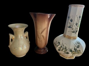 Set of 3 Decorative Vintage Vases  Floral & Iridescent