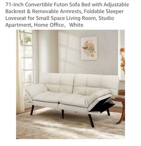 Futon-Memory Foam Faux Leather-White