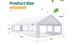 Cobizi 20x40 Party Tent-Heavy Duty w/8removable Sidewalls &  Built in Sandbags. UV50+, Waterproof-White