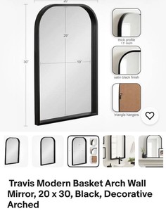 20x30 Travis Modern Basket Arch Wall Mirror-Black