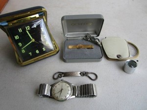German Travel Alarm, Tie Clips, Loupes