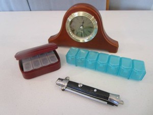 Quartz Clock, Pill Holders, Switch Blade Style Comb