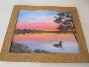 Original Watercolor, Loon at Sunset