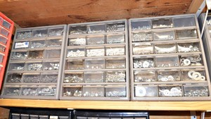 Three Plastic Organizers Full of Assorted Fasteners