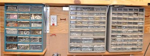 Three Hardware Organizers Full of Assorted Fasteners
