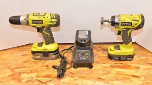 Two Ryobi 18V Drills with 3 Batteries & Charger