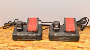 Two Bosch 12V18V Battery Chargers and Batteries