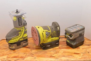 Ryobi Cordless Sander and Fixed-base Trim Router with Batteries & Charger