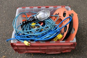 Tote of Extension Cords & Power Strips