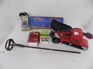 3 Tool Shop Belt Sander, Mixing tool, Steel wool, Sanding belts