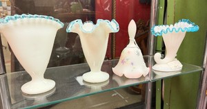 Group of Vintage FENTON Glass Vases Ruffled Edge &amp Bell