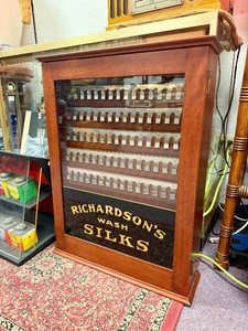 Excellent Antique General Store Advertising Cabinet for Richardsons Wash Silks