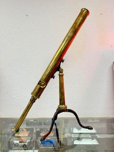 Quality Signed Old Vintage Brass Telescope wStand