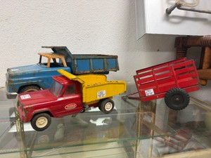 2 Vintage 1960s Pressed Steel TONKA Trucks - One wTrailer