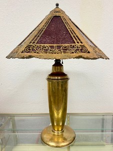 Gorgeous Vintage 1920s era Brass &amp Red Glass Table Lamp