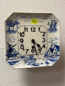 Antique 8-Day Porcelain &amp Brass Wall Clock