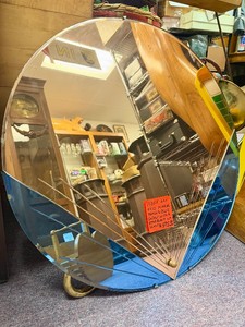 Wonderful 1930s Art Deco Cobalt Blue & Peach Round Wall Mirror