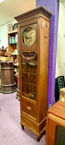 Nice Working Antique Oak Grandfather Clock wBrass Weights &amp Pendulum