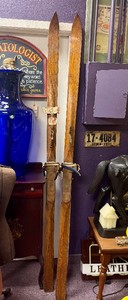 Nice Vintage Carved Oak Snow Skis