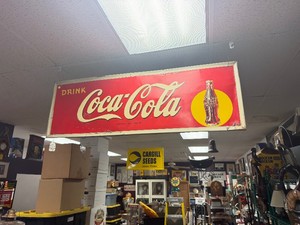 Large Original Vintage 1950s Embossed Tin COCA COLA Advertising Sign