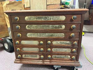 Antique General Store Multi-Drawer SpoolThread Advertising Cabinet
