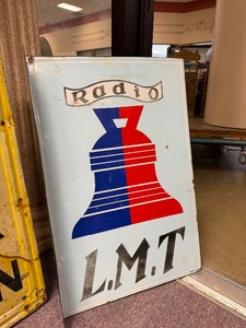 Awesome Original 1930s French Radio L.M.T. Double Sided Porcelain Flange Sign