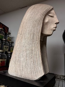 Large Vintage Signed Heavy Plaster Modernist Female Bust Sculpture
