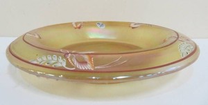 Large Hand painted &amp Signed FENTON Round Iridescent Glass Platter or Centerpiece