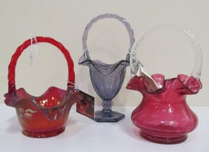 Group of 3 FENTON Glass Baskets wTags