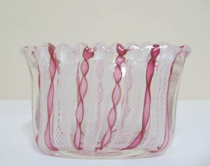 Nice Vintage Italian Handmade Pink Latticino Bowl