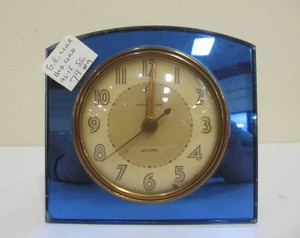 Great Looking vintage Art Deco Cobalt Blue Mirrored Glass Clock