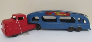 Vintage Pressed Steel Auto Transport Deluxe Car Carrier Truck - 21