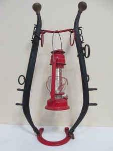 Western Theme Folk Art Lantern Stand Made from Horse Tack