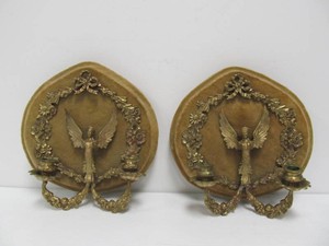 Very Nice 1930s era Heavy Brass Figural Angel Candle Wall Sconces