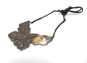 Large Old Southwestern Signed Sterling Silver Butterfly Pendant Necklace