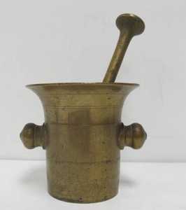 HEAVY Old Antique Solid Brass Pharmacy Mortar &amp Pestle&nbsp