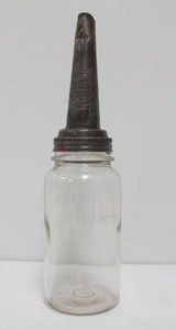 vintage 1930s Glass Motor Oil Bottle wMaster Spout