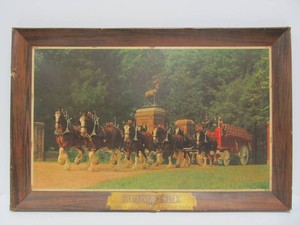 Vintage BUDWEISER Clydesdales Self-Framed Cardboard Store Display Beer Sign