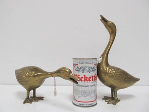 2 Larger Vintage Solid Brass Ducks