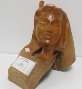 Excellent Vintage Mid Century Hawaiian Carved Wood Bust Sculpture