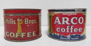 2 Old Vintage 1lb Coffee Advertising Cans wOriginal Lids