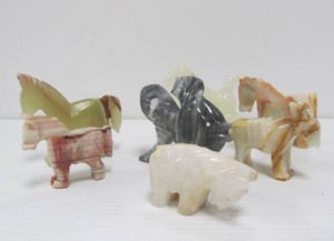 Lot of 7 Vintage Carved Onyx Animals Horses Dogs etc