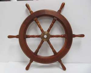 Vintage Brass &amp Wood Ships Wheel wInset Names of Ships