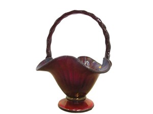 Very nice Stretched Iridescent Red Glass Fenton Basket